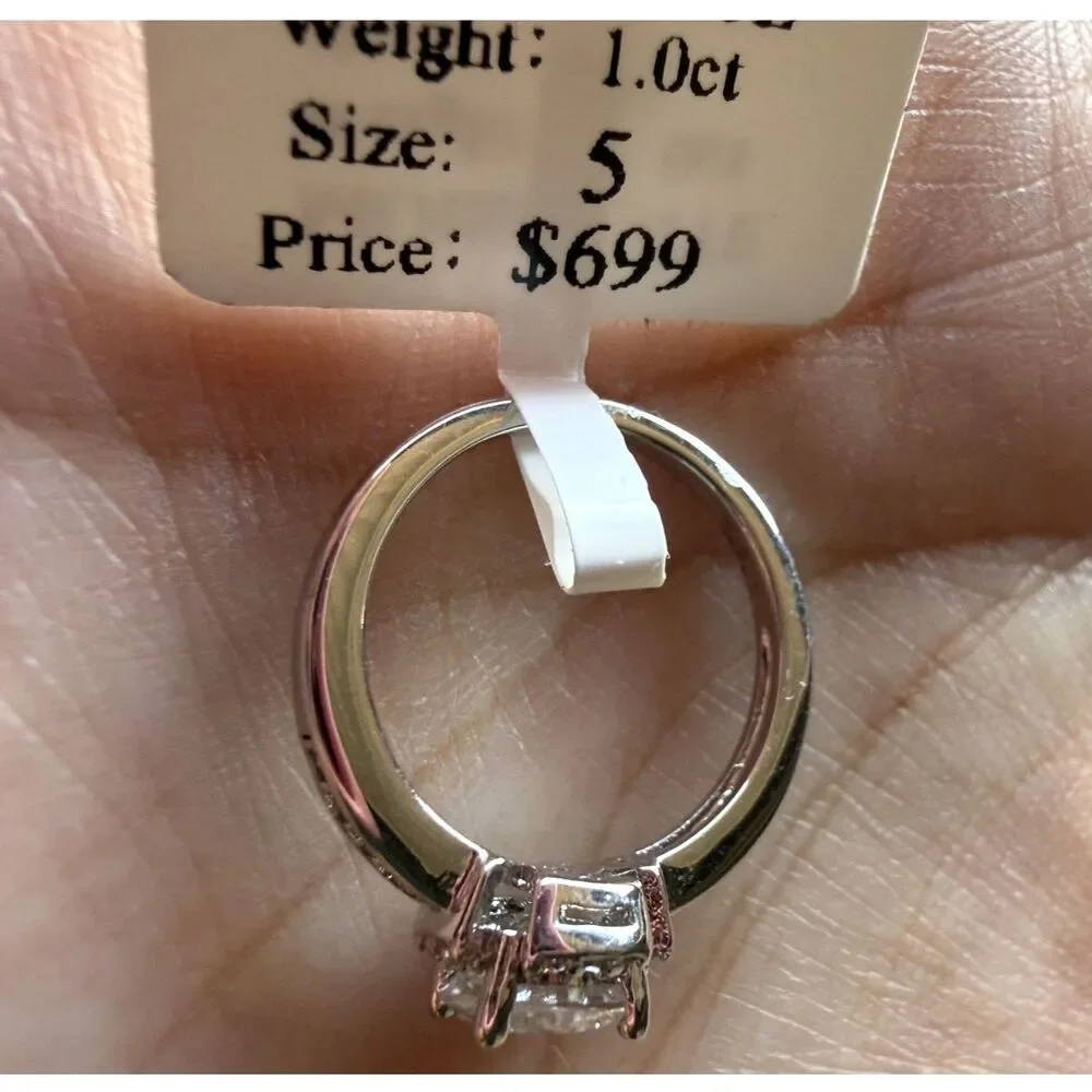 1 CT Moissanite Ring Size 5 Rhodium Plated S925 Sterling Silver